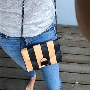 Loeffler Randall Crossbody Tan Black Striped Bag